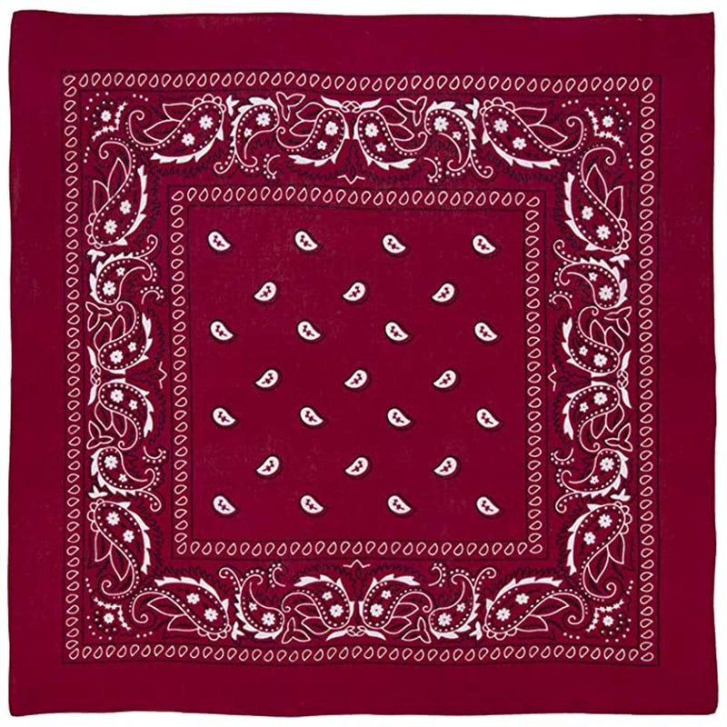 L&MÂ® 12Pcs Bandanas 100% Cotton Paisley Print Head Wrap Scarf Wristband (Wine Red)